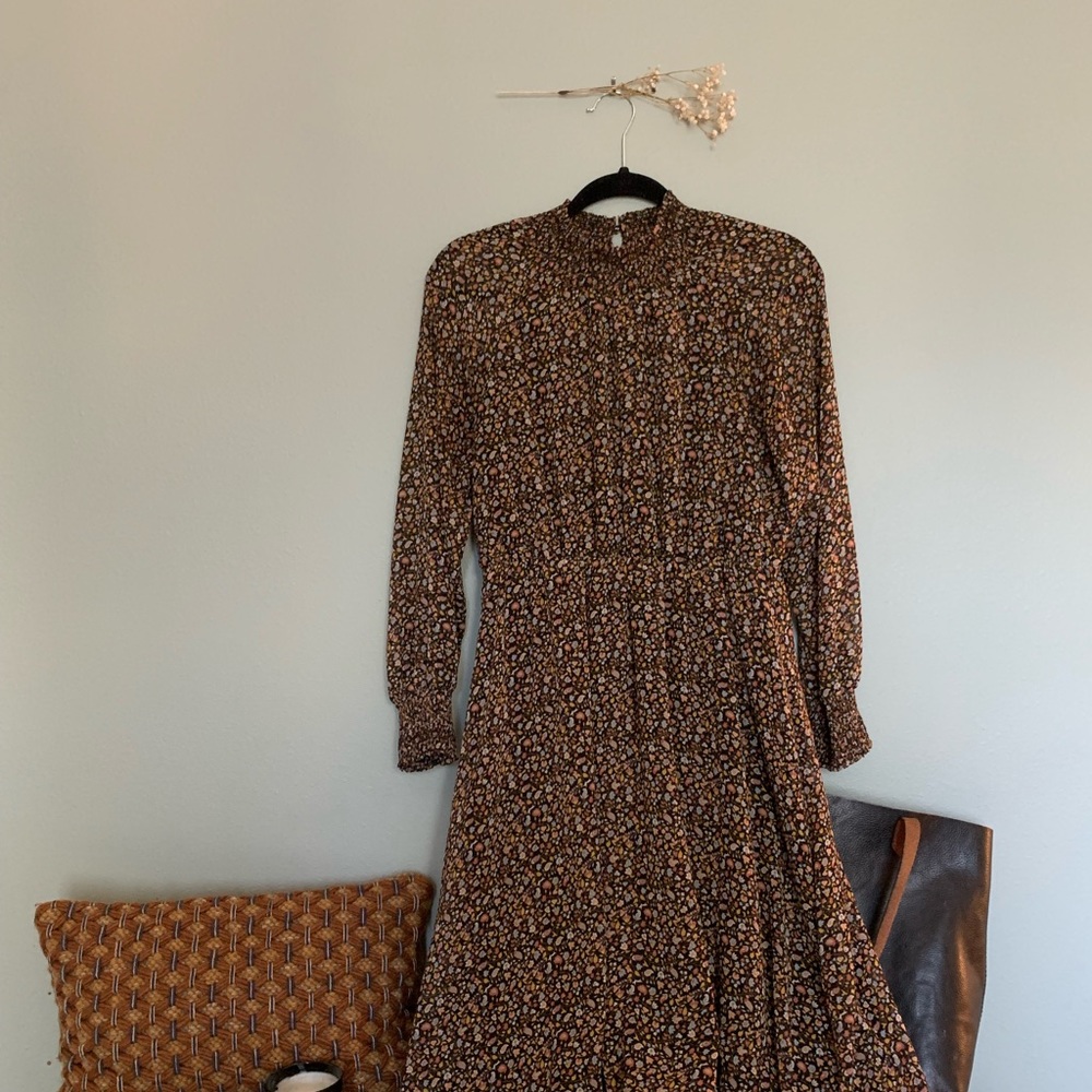 70s vibe midi smocked neck dress - sz PM- Madewell
